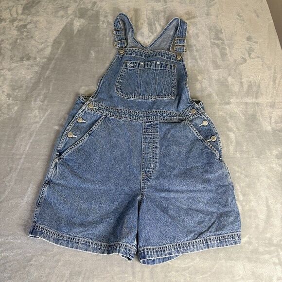 Vintage Y2K Gap Short Overalls Women's M Blue Medium Wash Carpenter Cotton Denim - Picture 1 of 11